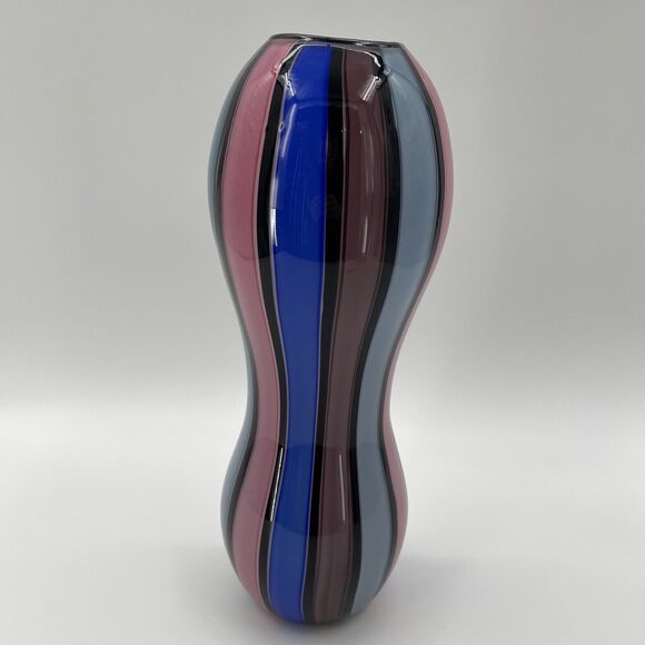 Isola Art Glass Vase Signed & Dated 97 Multicolor Stripe 14.5" Made In USA - Picture 7 of 9